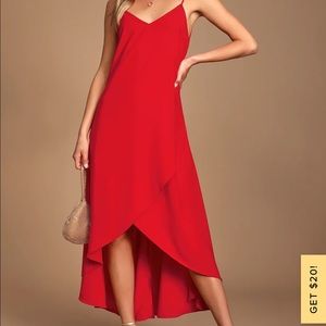 NWT Lulus Sweet Surprise Red High-Low Maxi Dress